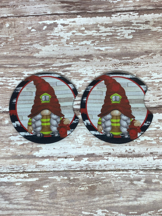 Girl Firefighter Gnome Car Coaster Set